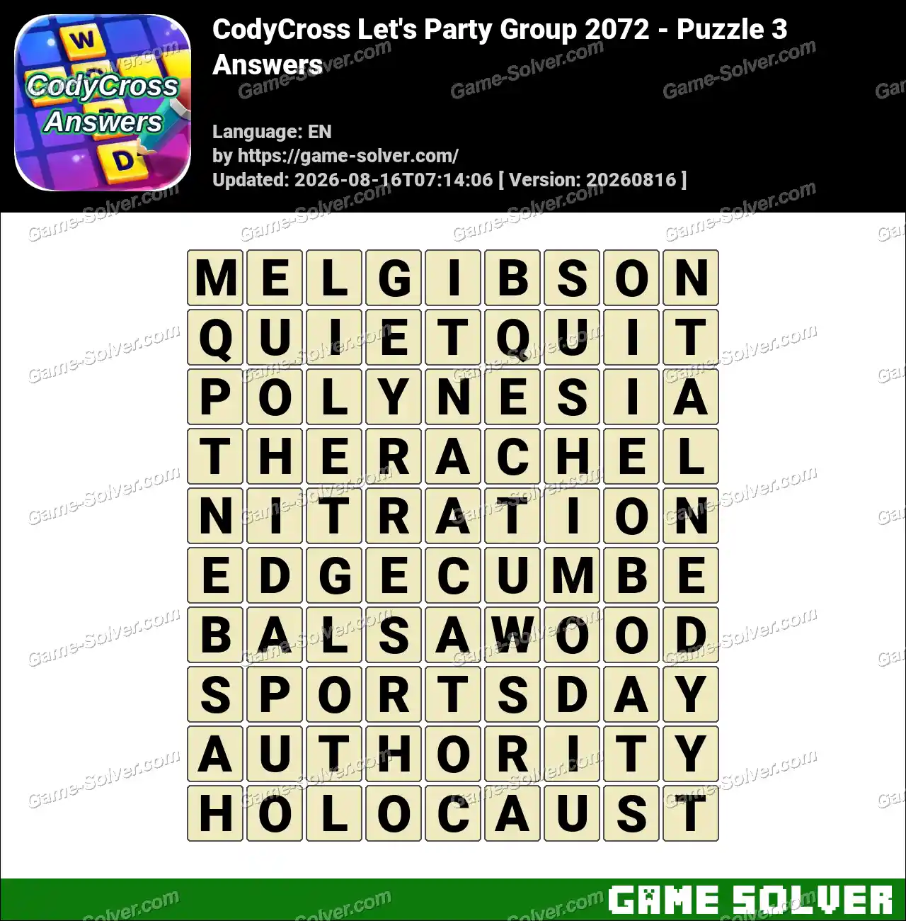 CodyCross Let’s Party Group 2072 – Puzzle 3 Answers
